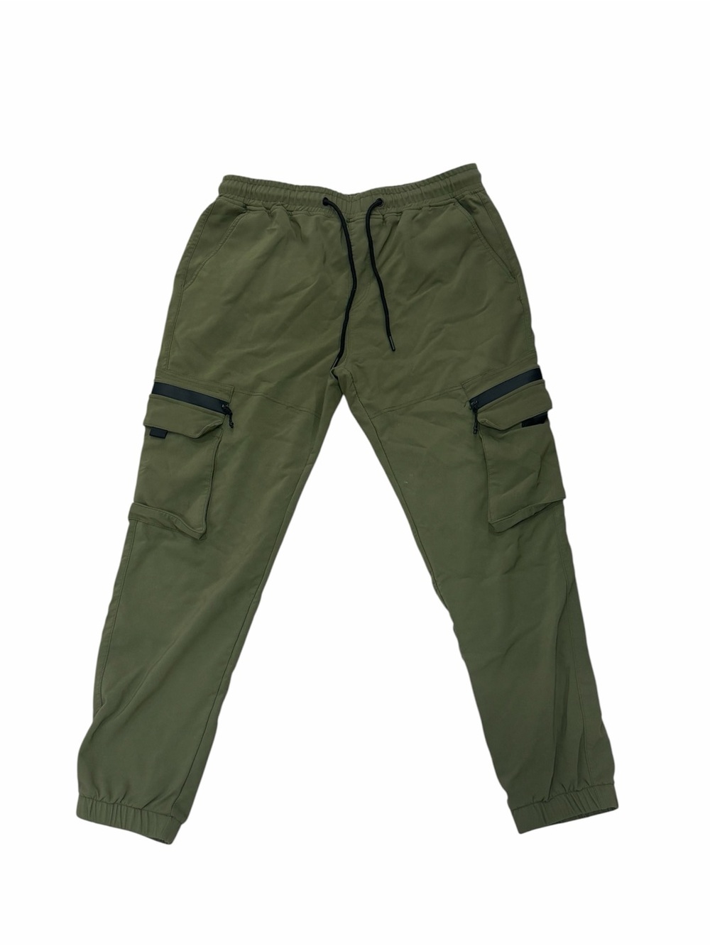 Men's Olive Green Cargo Jogger Pants - Pull-On Waist